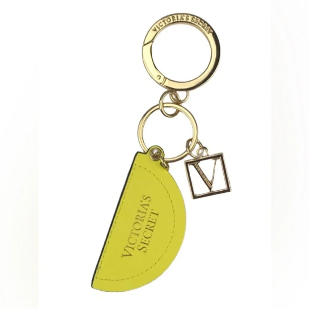 VICTORIAS SECRET KEYCHAIN BAG CHARM GOLD MONOGRAM LOGO KEY RING LEMON NWOT